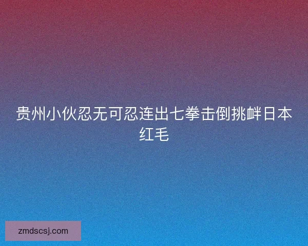 贵州小伙忍无可忍连出七拳击倒挑衅日本红毛